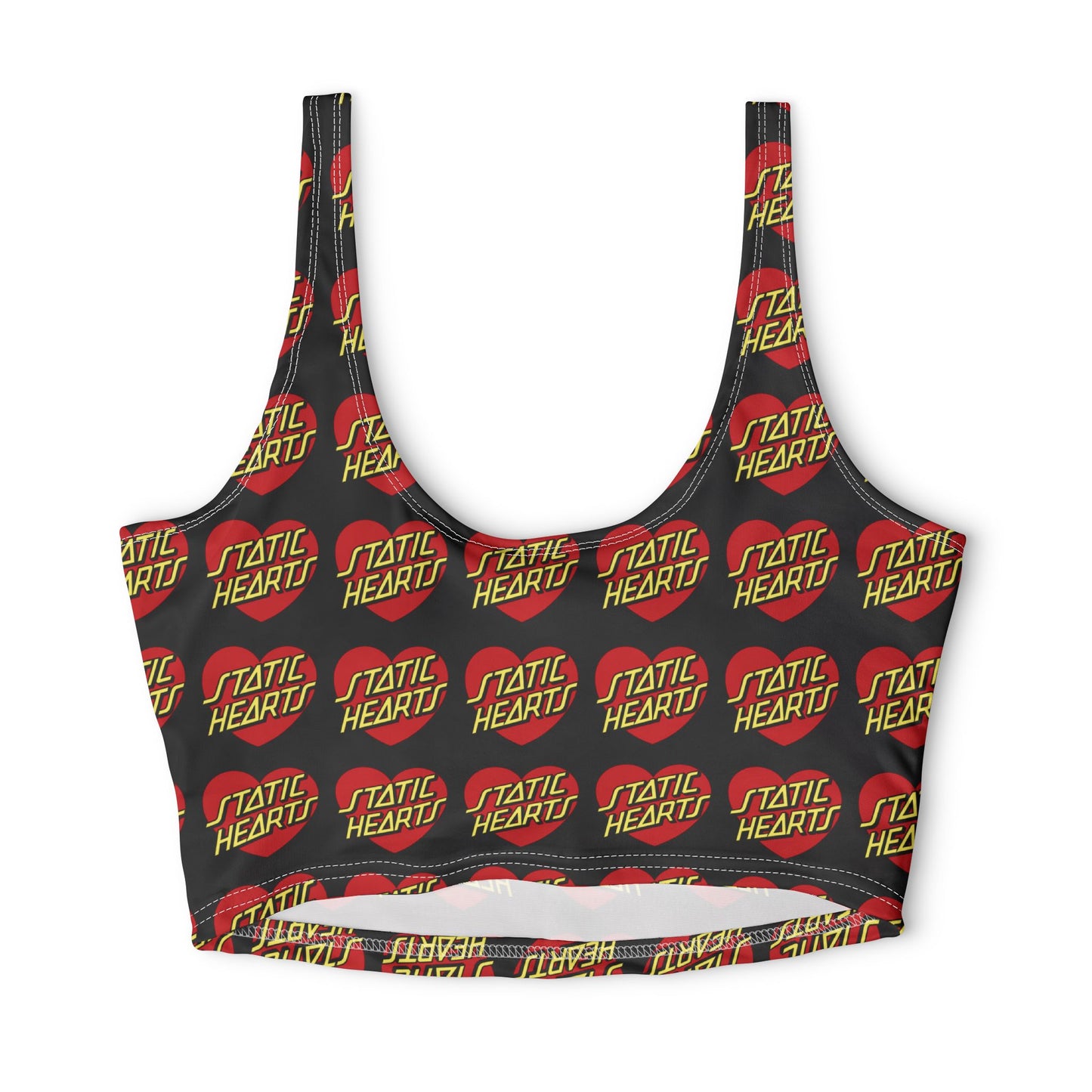 Sports Bra — Vintage 'Static Hearts' Logo All-Over Print