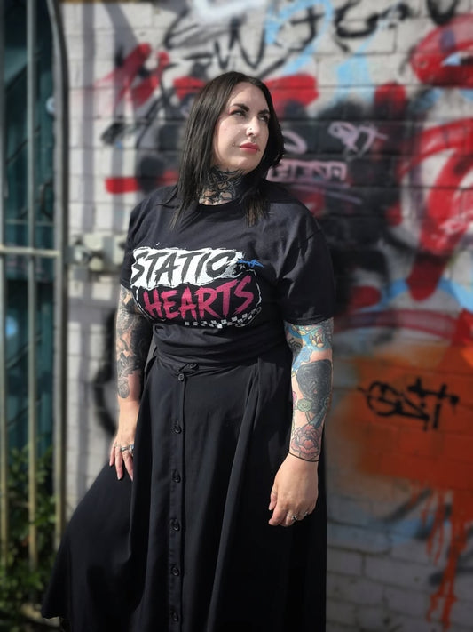 Static Hearts Punk Rock Graphic T-Shirt alternative graphic t-shirt by Static Hearts inspired by pop punk, emo and horror.