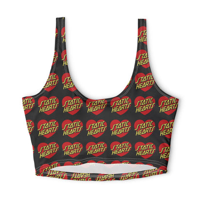 Sports Bra — Vintage 'Static Hearts' Logo All-Over Print