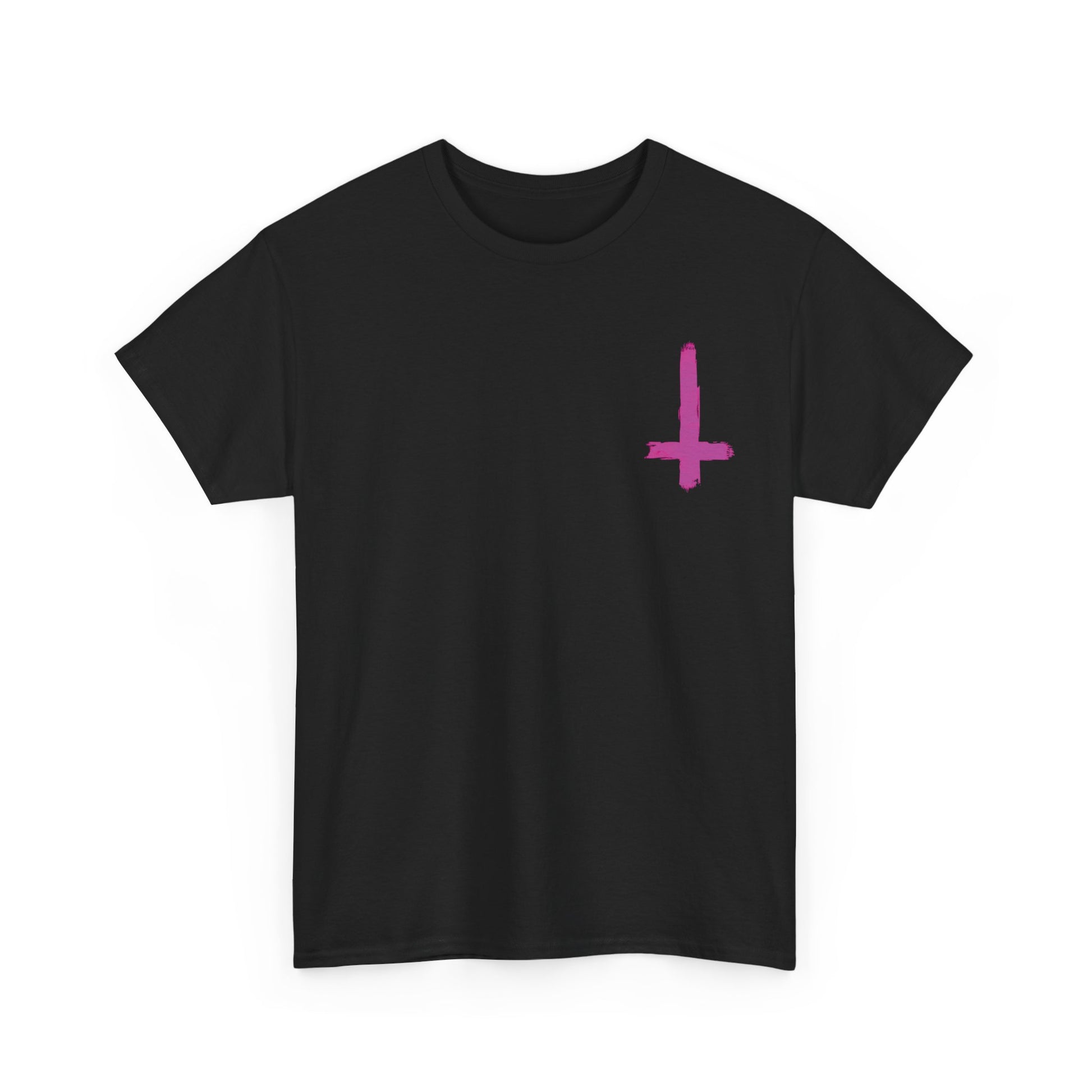 Neon Pink Inverted Cross T-Shirt alternative graphic t-shirt by Static Hearts inspired by pop punk, emo and horror.