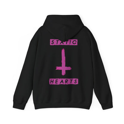 Neon Pink Inverted Cross Hoodie alternative graphic t-shirt by Static Hearts inspired by pop punk, emo and horror.