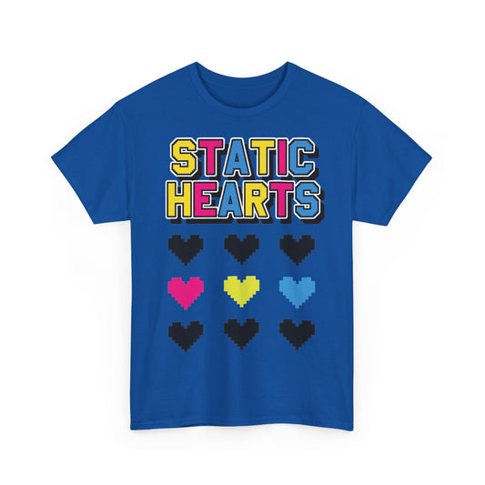 Retro Pixel Heart T-Shirt by Printify, unisex crew neck, royal blue with pixel heart graphic print