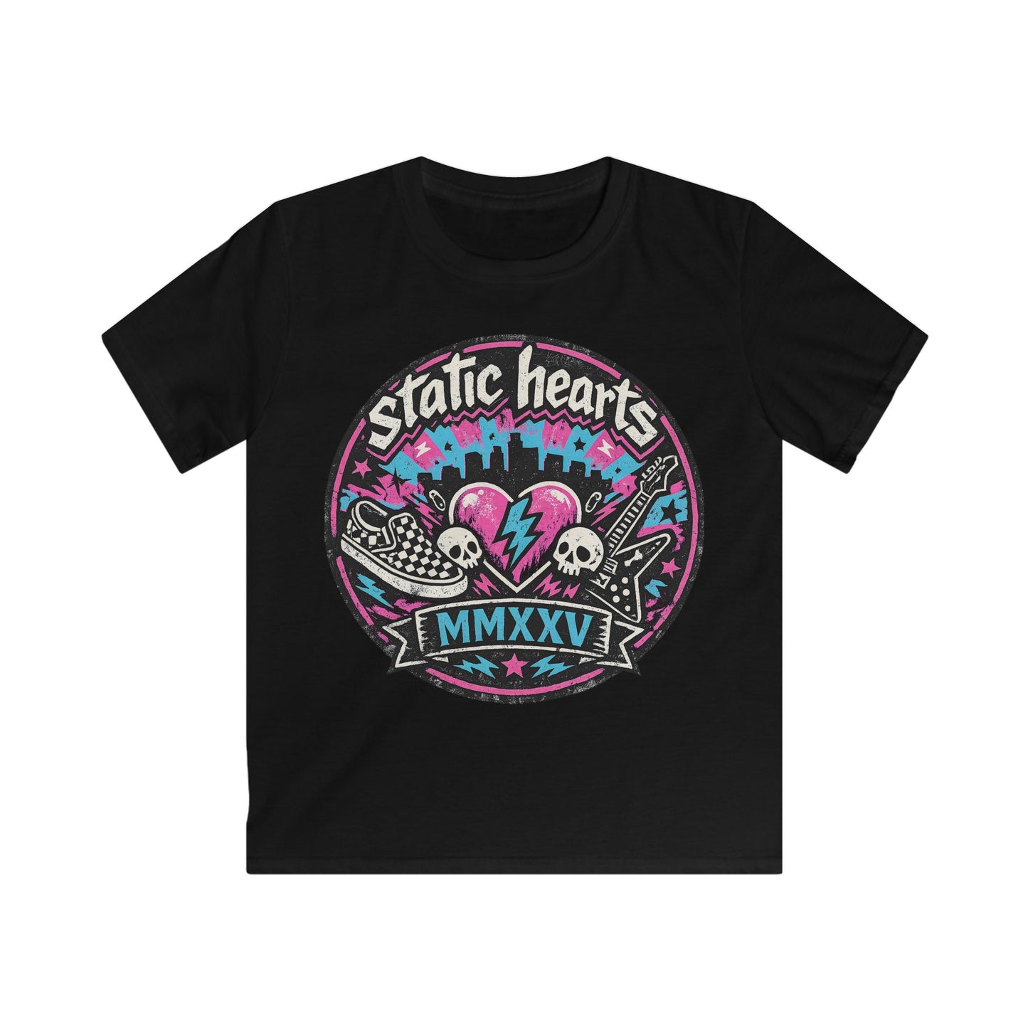 Kids Static Hearts Retro Band Tee