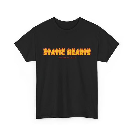 Flame Design T-Shirt by Printify, unisex black cotton blend jersey with flame graphic print design