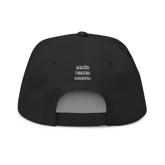 Static Hearts Digital Snapback by Printify, black embroidered flatbill cap with digital graphic front panel