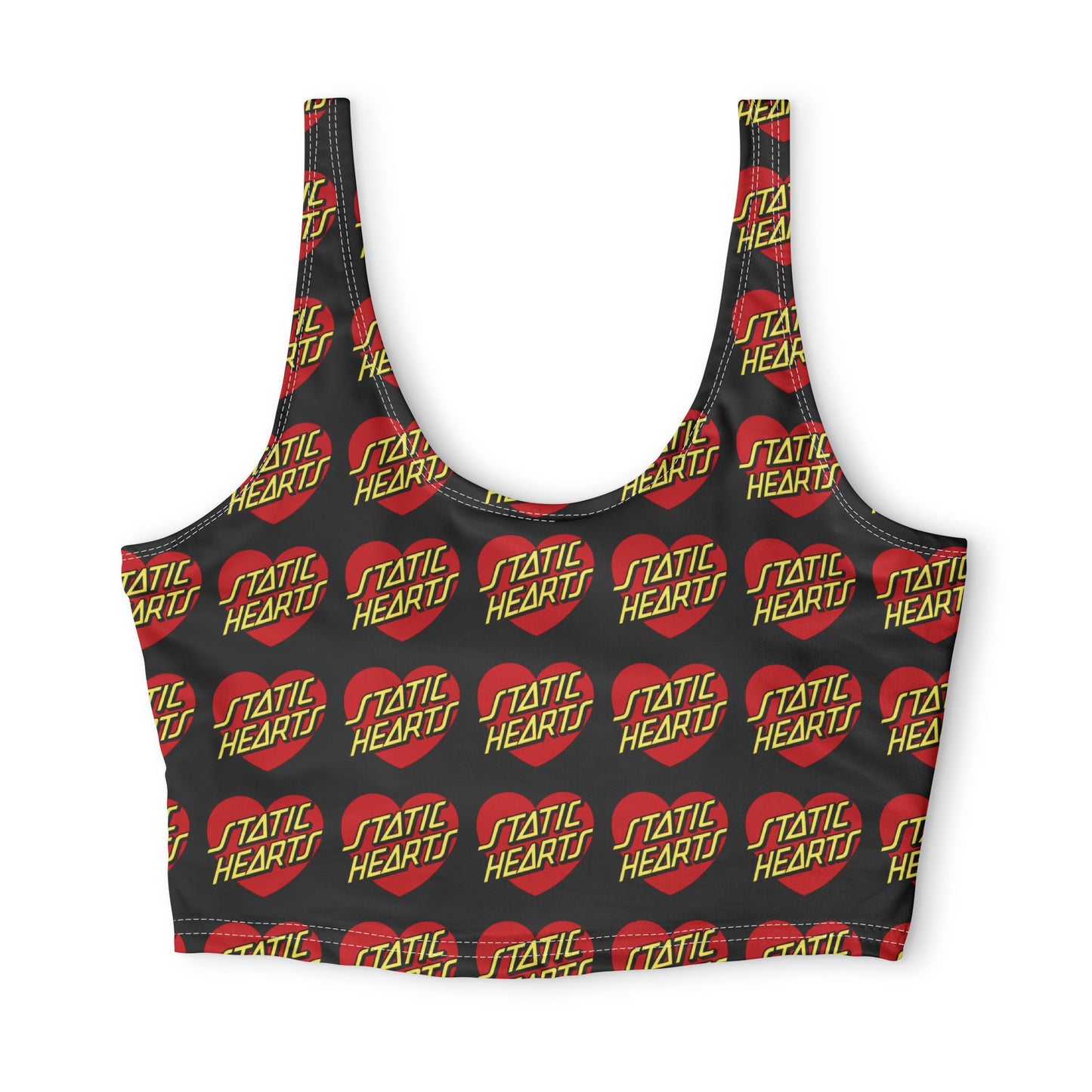 Sports Bra — Vintage 'Static Hearts' Logo All-Over Print