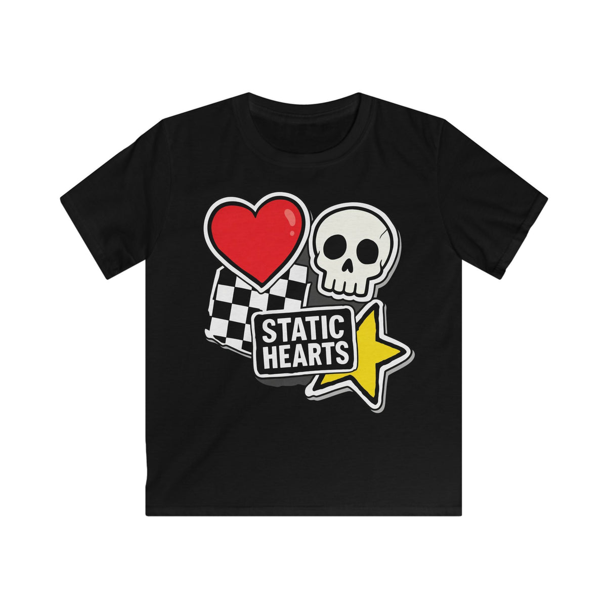 Kids Patch Design Tee alternative graphic t-shirt by Static Hearts inspired by pop punk, emo and horror.