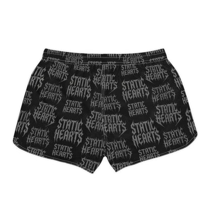 Black All-Over Print Static Hearts Womens Shorts