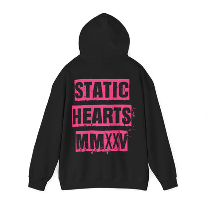 Distressed Pink Static Hearts MMXXV Hoodie