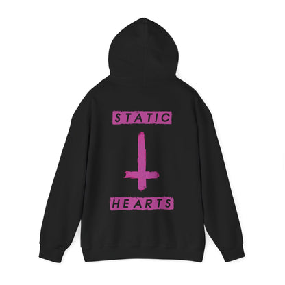 Neon Pink Inverted Cross Hoodie alternative graphic t-shirt by Static Hearts inspired by pop punk, emo and horror.