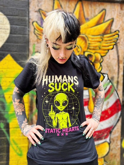 Humans Suck T-Shirt alternative graphic t-shirt by Static Hearts inspired by pop punk, emo and horror.