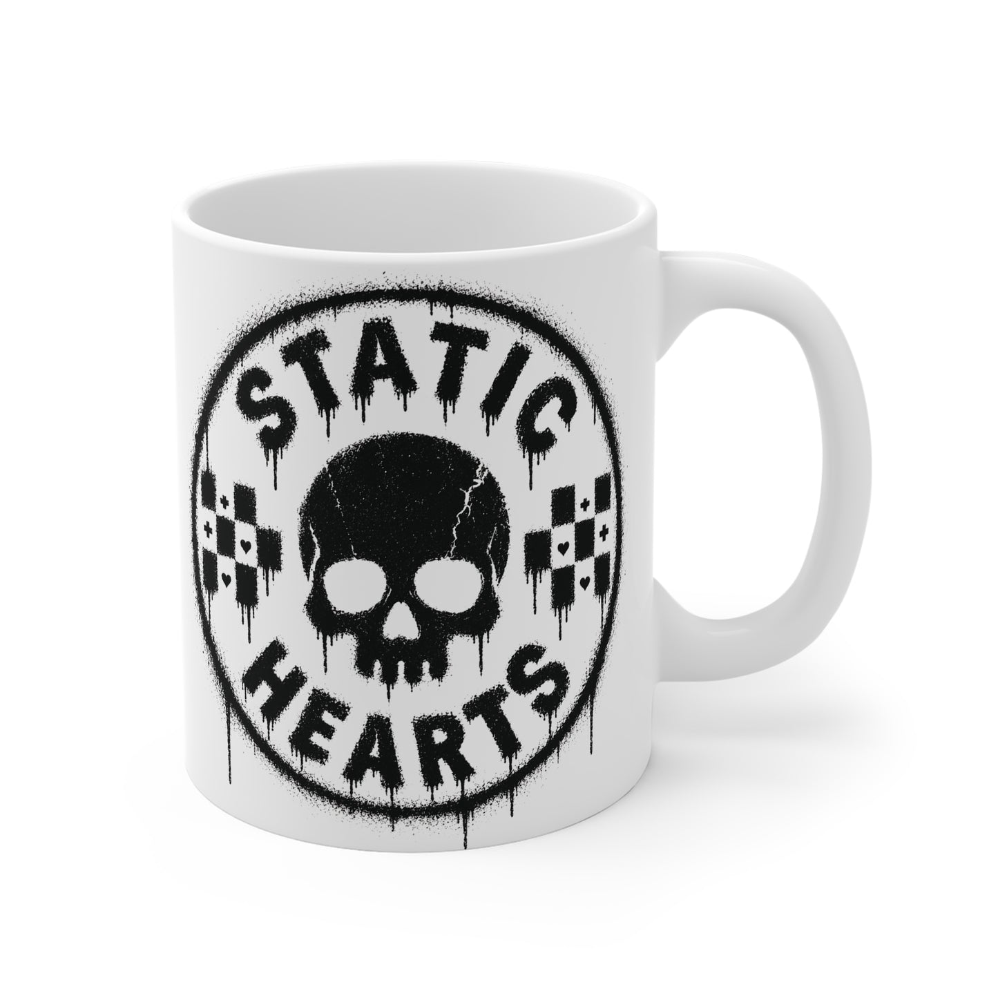 Static Hearts Skull Coffee Mug alternative graphic t-shirt by Static Hearts inspired by pop punk, emo and horror.