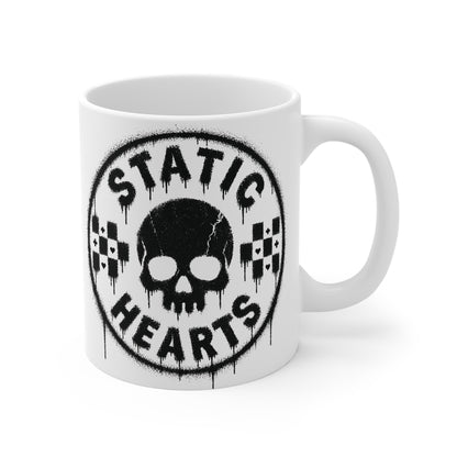 Static Hearts Skull Coffee Mug alternative graphic t-shirt by Static Hearts inspired by pop punk, emo and horror.