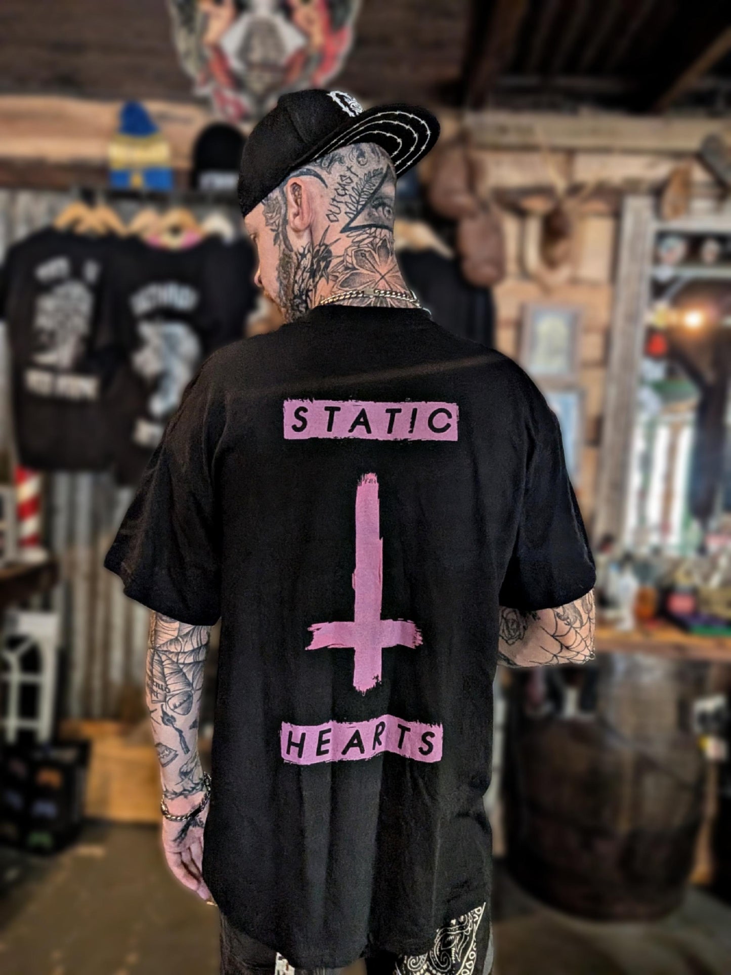 Neon Pink Inverted Cross T-Shirt alternative graphic t-shirt by Static Hearts inspired by pop punk, emo and horror.
