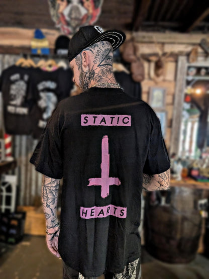 Neon Pink Inverted Cross T-Shirt alternative graphic t-shirt by Static Hearts inspired by pop punk, emo and horror.