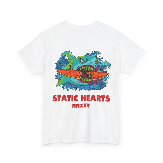 Dead in the Water T-Shirt by Printify, alt emo scene graphic crew neck in white cotton jersey
