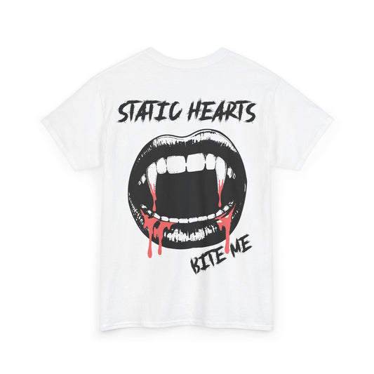 Bite Me T-Shirt by Printify crew neck t-shirt in white with DTG and DTF printed design