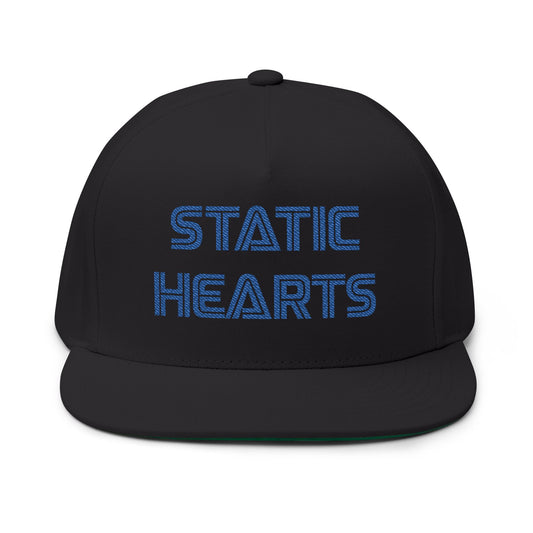 Static Hearts Sega snapback by Printify, black embroidered flatbill hat with Static Hearts graphic front panel
