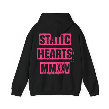 Distressed Pink Static Hearts MMXXV Hoodie
