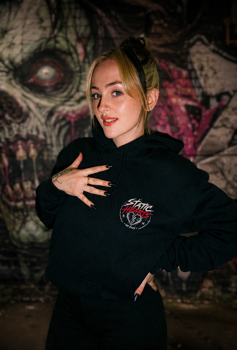 Static Hearts Pullover Hoodie alternative graphic t-shirt by Static Hearts inspired by pop punk, emo and horror.
