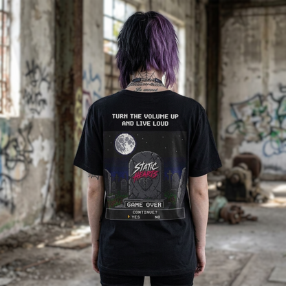 Static Hearts Retro Gaming T-Shirt alternative graphic t-shirt by Static Hearts inspired by pop punk, emo and horror.
