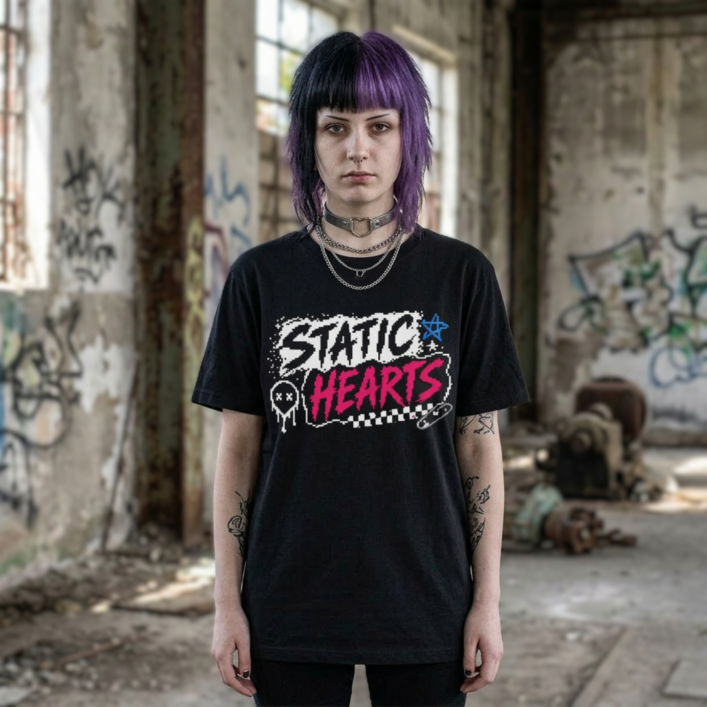 Static Hearts Retro Gaming T-Shirt alternative graphic t-shirt by Static Hearts inspired by pop punk, emo and horror.