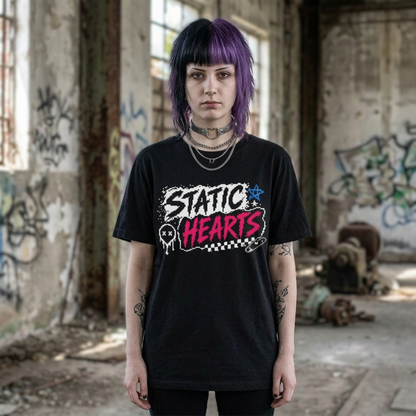 Static Hearts Retro Gaming T-Shirt alternative graphic t-shirt by Static Hearts inspired by pop punk, emo and horror.